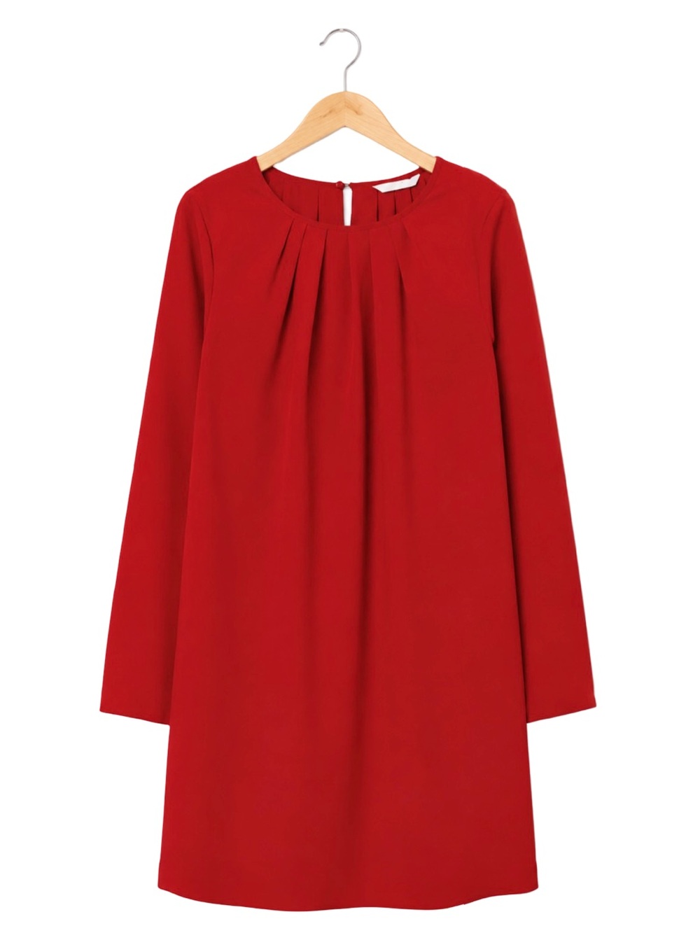 NWT H&M Womens Size 2 Red Long Sleeve Shift Mini Dress Round Neck office holiday